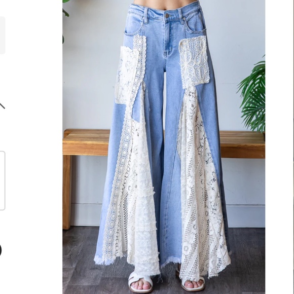 OLI and HAL “ Nashville” Oli & Hali LACE GROOVY WIDE LEG FLARE PANTS JEANS SR22 - Picture 1 of 11